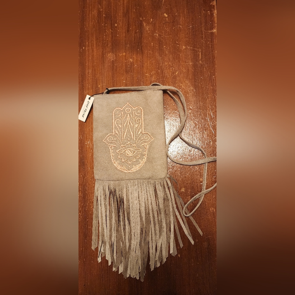 Love trove healing hands suade crossbody beige